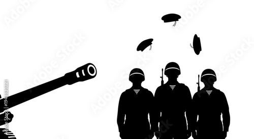 Soldiers Juggling Berets with Cannon Aimed at Them