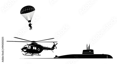 Special Forces Parachutist Landing on Submarine by Helicopter