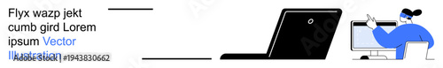 Remote work, online communication, digital collaboration, teleconferences, distance education, productivity tools. Open laptop and professional on a video call. Remote work and online communication