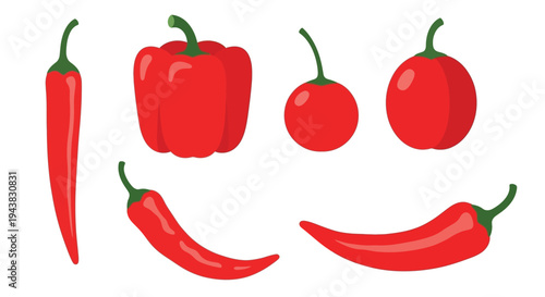 A collection of vibrant red peppers in various shapes and sizes