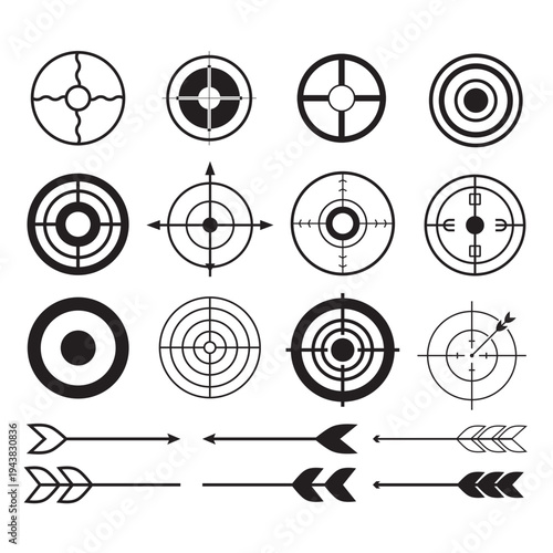 Target practice arrows bullseye aim precision flat design vector illustration