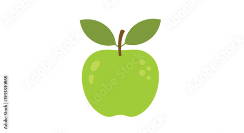 A simple illustration of a bright green apple with two leaves