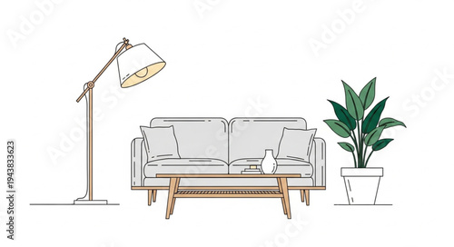 Modern Living Room Interior with Sofa and Plant.