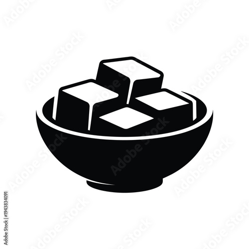 Black and white illustration of sugar cubes in a round bowl