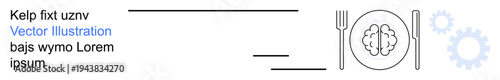 Education, innovation, knowledge sharing, intellectual growth, brainstorming, and personal development. Brain on a plate with a fork and knife alongside. Education and knowledge sharing concept