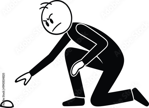 Man bending down to pick up a small object