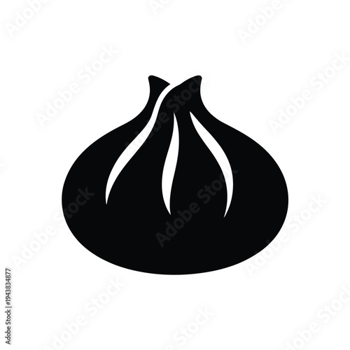Simple black and white icon depicting a single garlic bulb shape