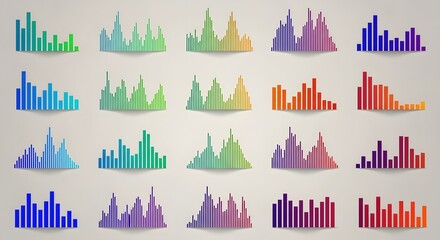 Vibrant city skyline silhouettes in multiple colors