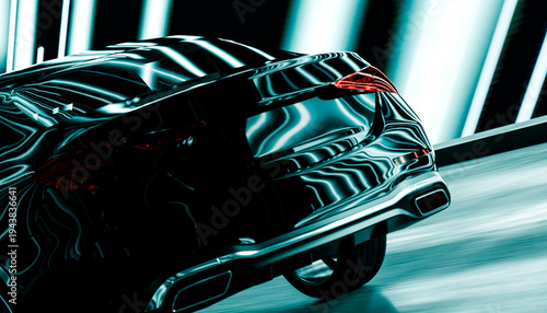 Wallpaper Mural Driving luxury performance car reflecting neon lights at night Torontodigital.ca