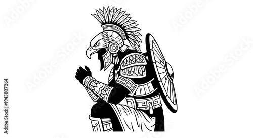 Aztec Warrior Eagle Warrior Kneeling Shield Weapon Ancient Warrior Art