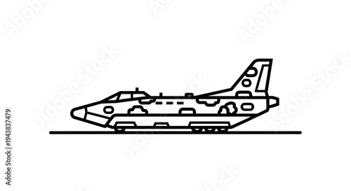 Camouflaged Jet Fighter Icon, Military Aircraft Outline, Vector Art