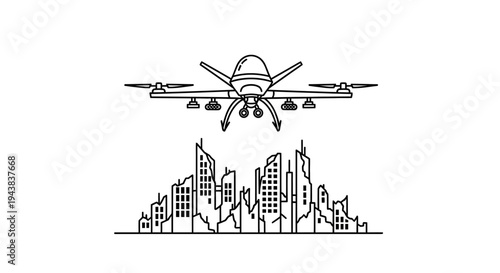 Drone Surveillance Over City Skyline - Aerial View