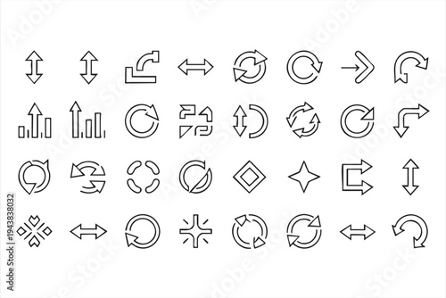 UI Navigation And Direction Arrow Icon Set Featuring Refresh Loop Expand And Movement Indicators