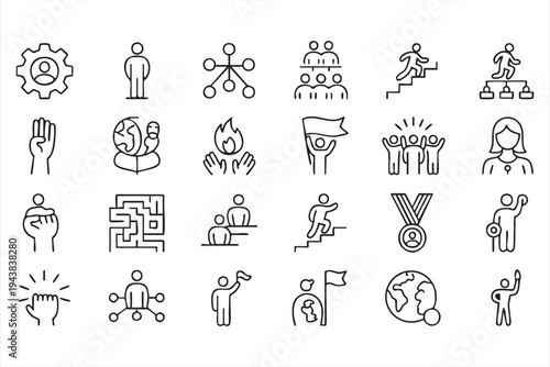 Leadership And Team Management Vector Icons With Collaboration Success And Career Development Symbols