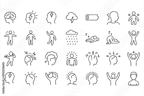 Psychology And Emotional State Line Icons With Stress Anxiety Mood And Mental Wellness Symbols