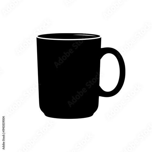 A sleek black ceramic mug with a simple handle design.