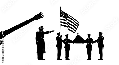 Military Funeral Honor Guard with Flag and Cannon