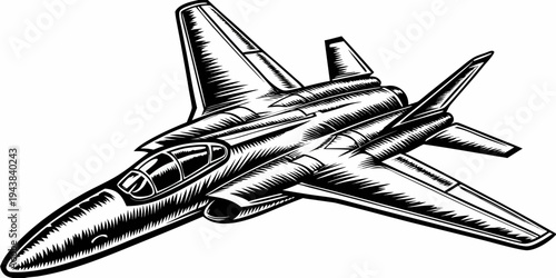 Military Fighter Jet Supersonic Stealth Aircraft Line Art Illustration