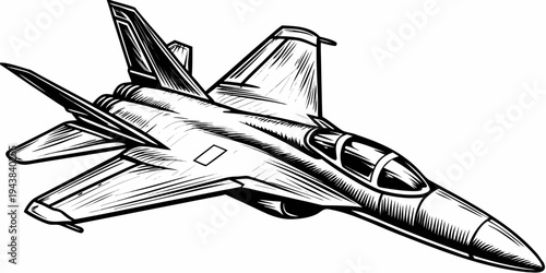 Modern Military Fighter Jet Supersonic Combat Aircraft Line Art Illustration