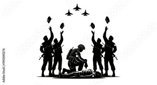 Military Honor Guard Honors Fallen Soldier with Fighter Jet Flyover