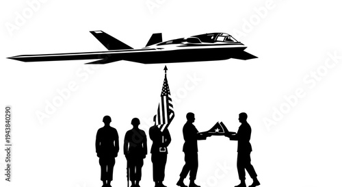 Military Honor Guard Folds Flag Under Stealth Jet Flyover