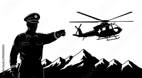 Military Officer Directs Helicopter in Mountain Rescue Operation