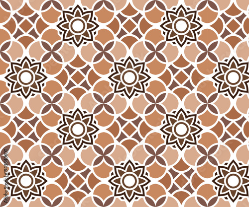 Modern artistic geometric abstract transparent layered shapes with flower decoration seamless fabric print design