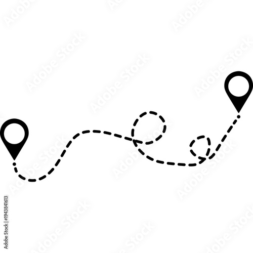 Journey Route Illustrated: A graphic representation of a travel route, depicting the path from one destination to another, showcasing the journey ahead.