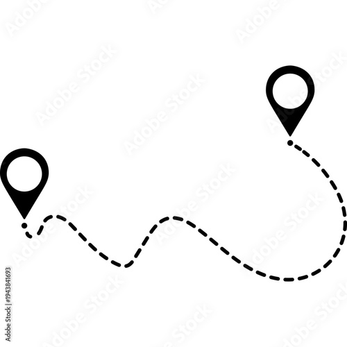 Route Map: A simple, elegant route map showing a dotted line connecting two location markers, symbolizing a journey, plan, or destination. Perfect for illustrating travel, progress.