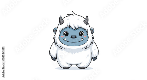 Cute yeti or abominable snowman character with small horns and a friendly smile isolated on white background.