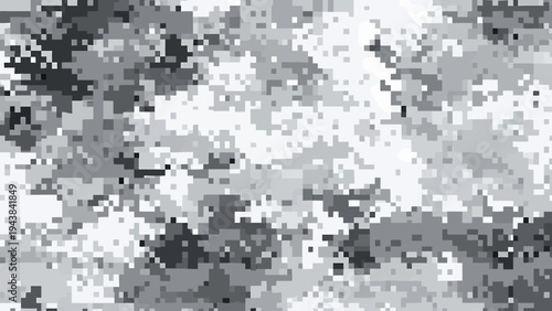 Seamless Digital Camouflage Pixel Art Pattern Background in Monochrome Shades of Grey for Contemporary Graphic Design and Abstract Visuals
