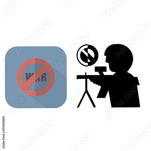 Anti War and Peace Activism Vector Icon Set with No War Stop Sign