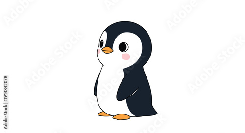 Adorable baby penguin character standing on a white background with a friendly and cute expression for kids.