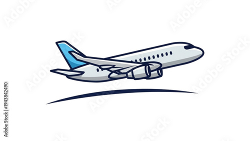 Airplane flies through clear blue sky on sunny day with engines on