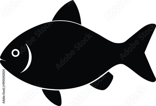 red bellied pacu silhouette vector art illustration, black and white design