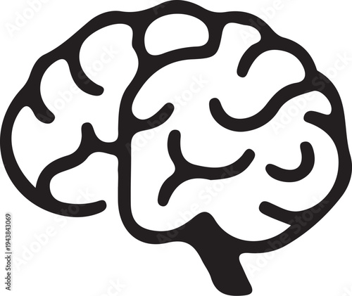 Minimal human brain line icon representing intelligence, thinking, creativity, and knowledge. Simple black outline brain vector isolated on white background. Perfect for psychology, neuroscience, educ