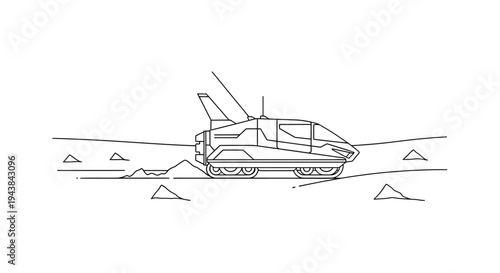 Futuristic Lunar Rover Vehicle on Alien Planet Surface, Sci-Fi Exploration Concept