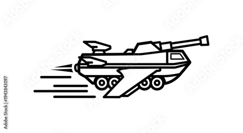 Futuristic Flying Tank with Wings and Jet Propulsion, Military Concept Art