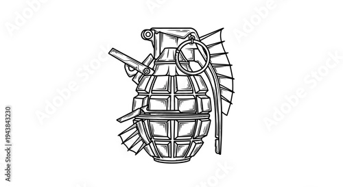 Hand Drawn Grenade Illustration: Vintage Military Explosive Weapon Sketch