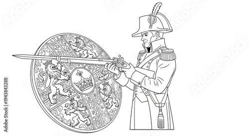 Historical Soldier with Shield and Sword, Vintage Military Illustration