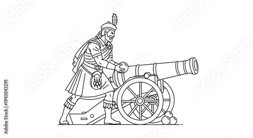 Highlander Soldier Loading Cannon - Historical Military Art