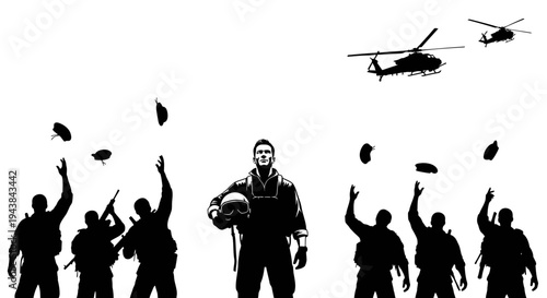 Military Pilots and Crew Celebrate Successful Mission with Helicopters and Cheers