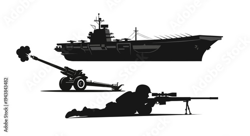 Military Power: Aircraft Carrier, Artillery, Sniper Silhouette