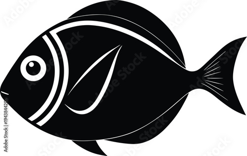 regal blue tang silhouette vector art illustration, black and white design