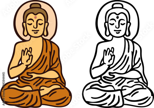 Traditional Seated Buddha Statue Religious Vector Design
