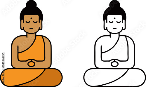 Simple Meditating Buddha Monk Silhouette Vector Set