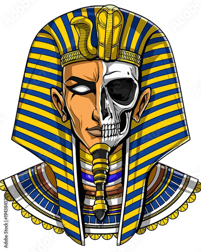 Egyptian pharaoh skull vector illustration, mixed media