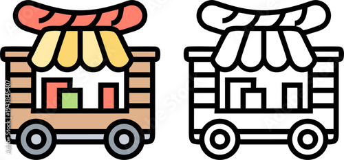 Street Food Hot Dog Cart Vector Icon Design
