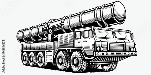 Military Missile Launcher Truck Vector - Heavy Defense Vehicle Illustration