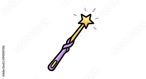 Whimsical cartoon magic wand with a sparkling star tip, perfect for enchanting designs, fantasy themes, and childhood dream illustrations, embodying wonder and creative possibility